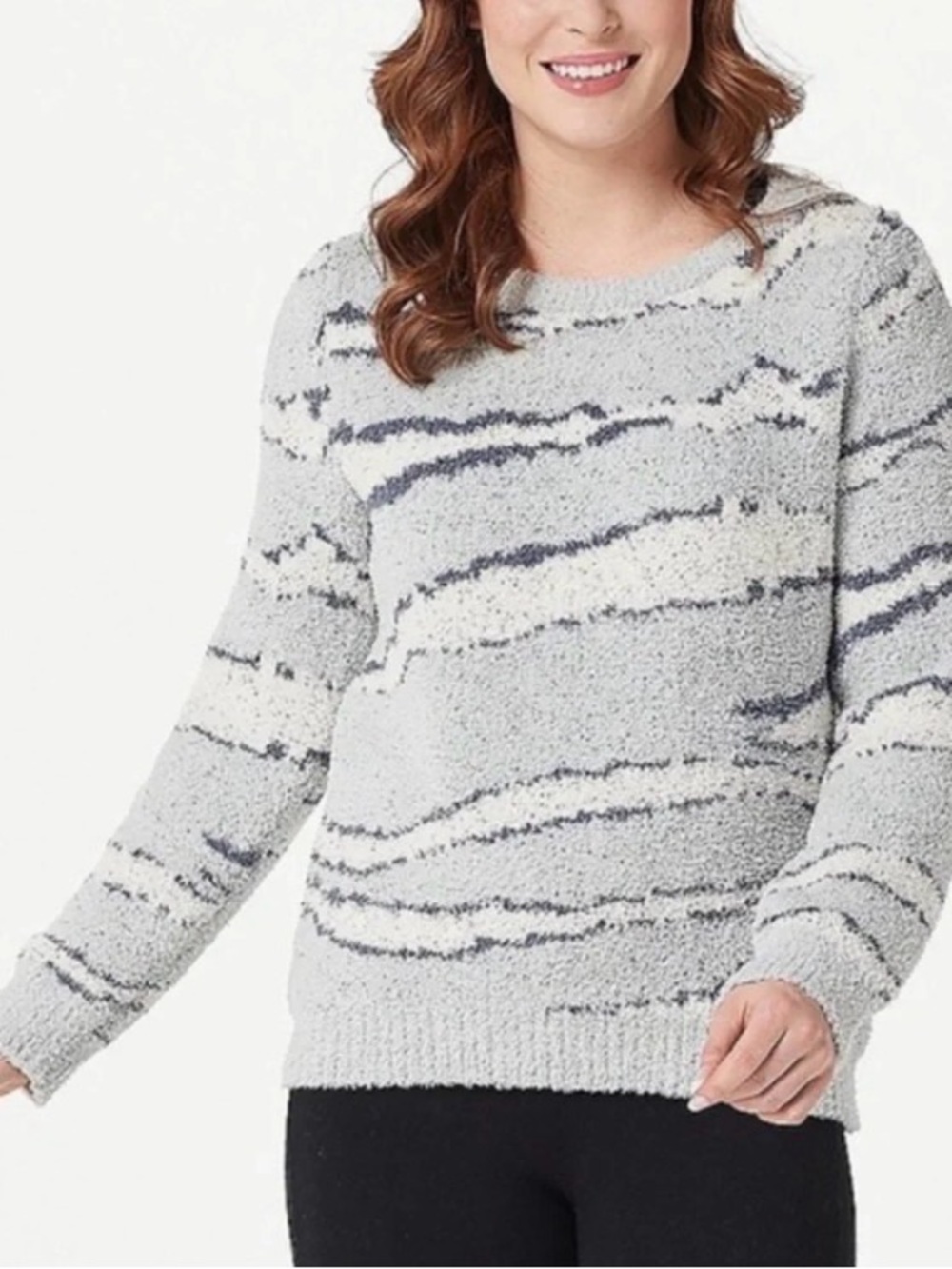 Barefoot Dreams Ocean Zebra CozyChic Seaside Crew Neck Pullover Sweater